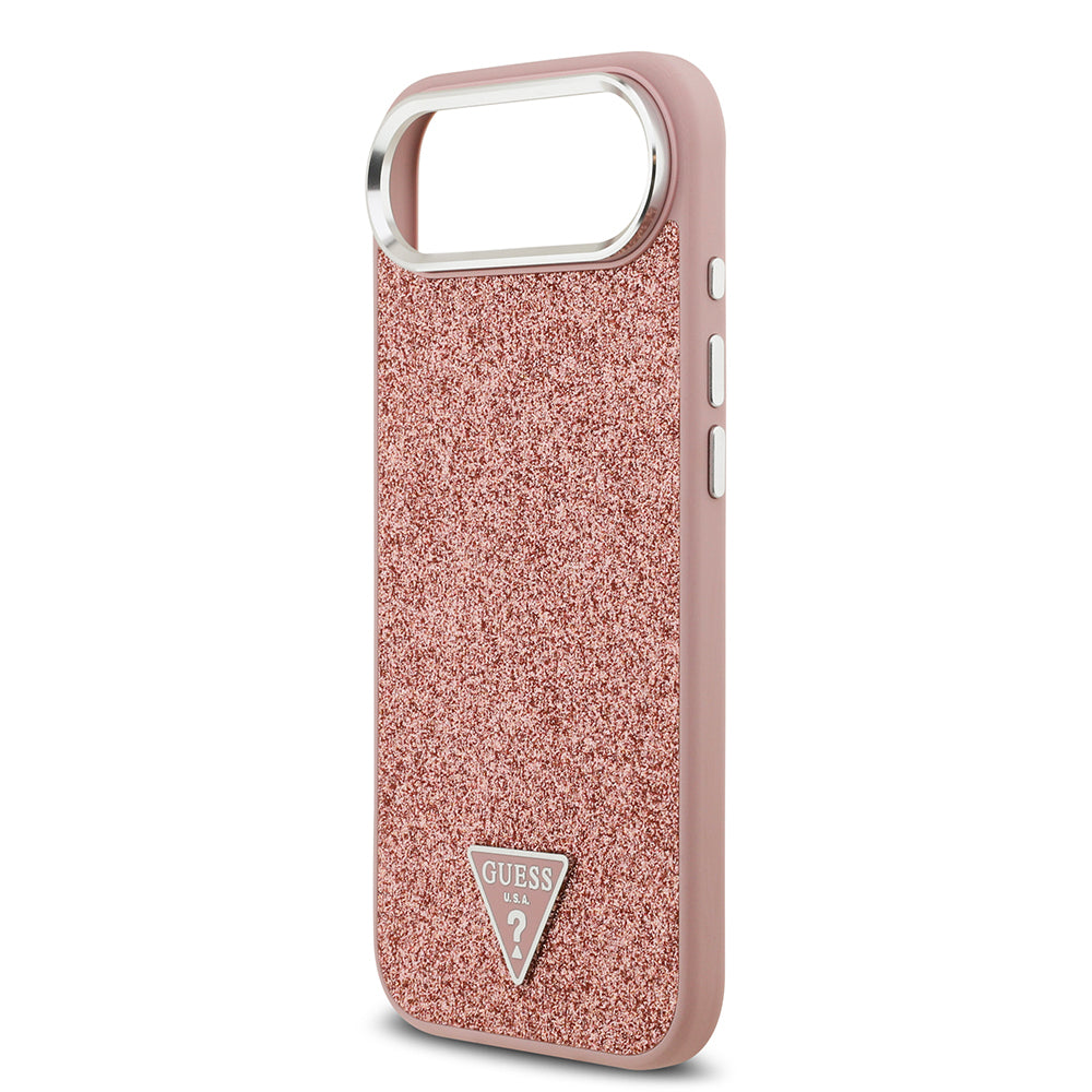 iPhone 17 Air Kılıf Guess Orijinal Lisanslı M-safe Şarj Özellikli Metal Kamera Çerçeveli Üçgen Logolu Glitter Kılıf