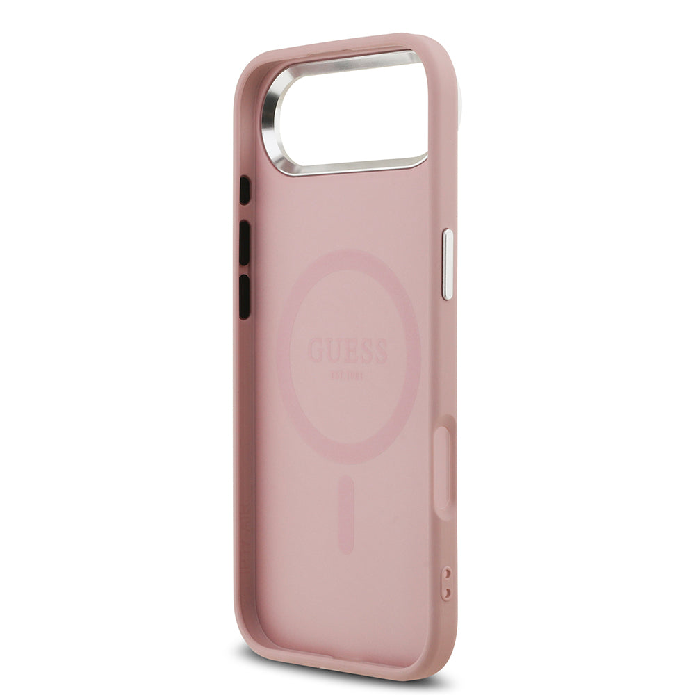 iPhone 17 Air Kılıf Guess Orijinal Lisanslı M-safe Şarj Özellikli Metal Kamera Çerçeveli Üçgen Logolu Glitter Kılıf