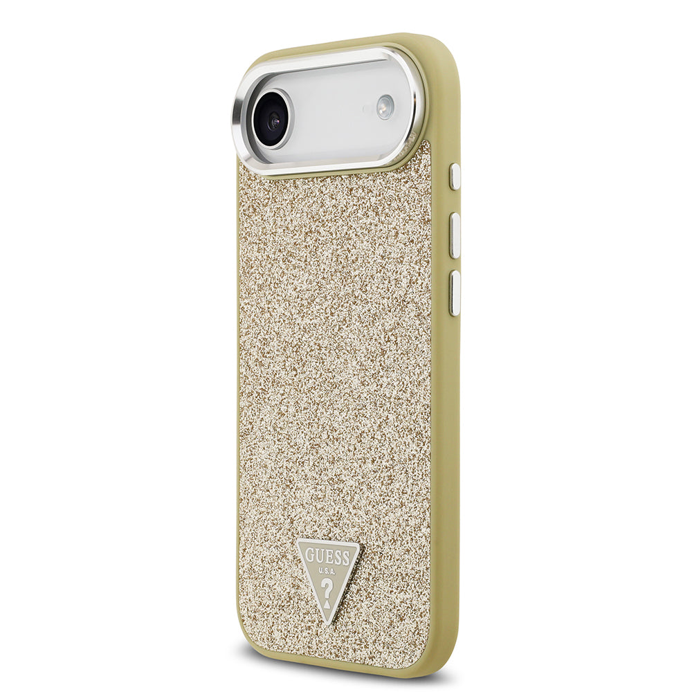 iPhone 17 Air Kılıf Guess Orijinal Lisanslı M-safe Şarj Özellikli Metal Kamera Çerçeveli Üçgen Logolu Glitter Kılıf