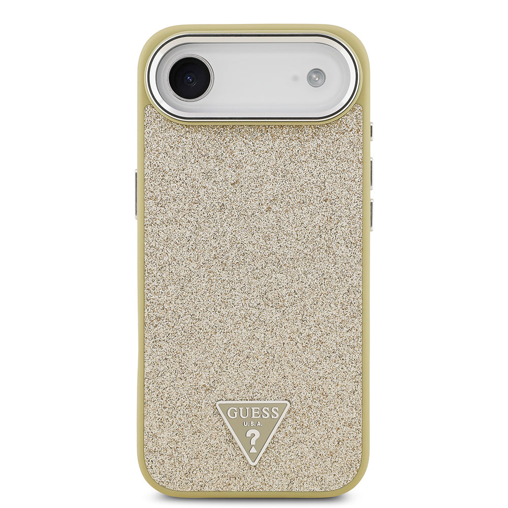iPhone 17 Air Kılıf Guess Orijinal Lisanslı M-safe Şarj Özellikli Metal Kamera Çerçeveli Üçgen Logolu Glitter Kılıf