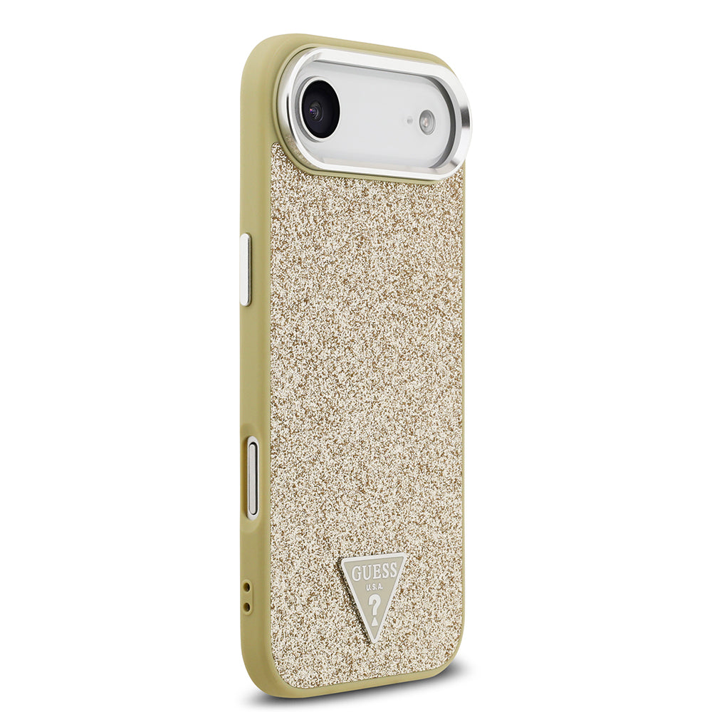 iPhone 17 Air Kılıf Guess Orijinal Lisanslı M-safe Şarj Özellikli Metal Kamera Çerçeveli Üçgen Logolu Glitter Kılıf