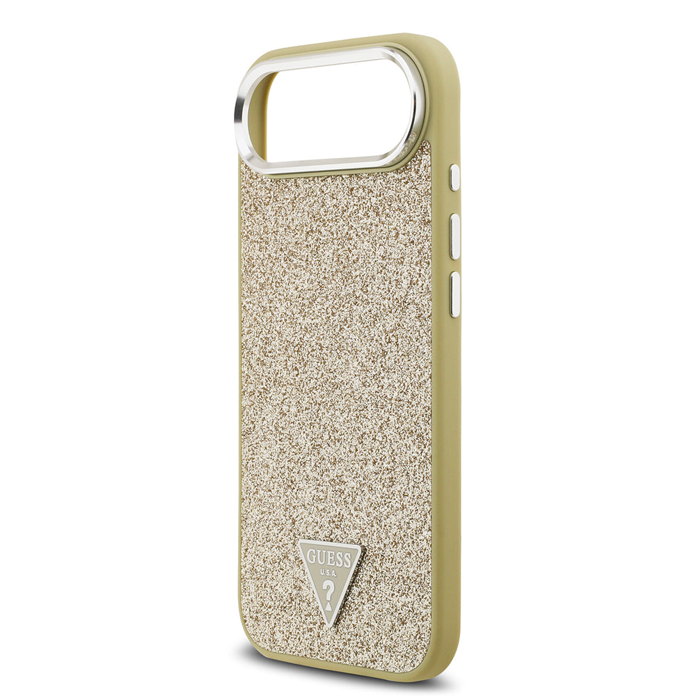 iPhone 17 Air Kılıf Guess Orijinal Lisanslı M-safe Şarj Özellikli Metal Kamera Çerçeveli Üçgen Logolu Glitter Kılıf