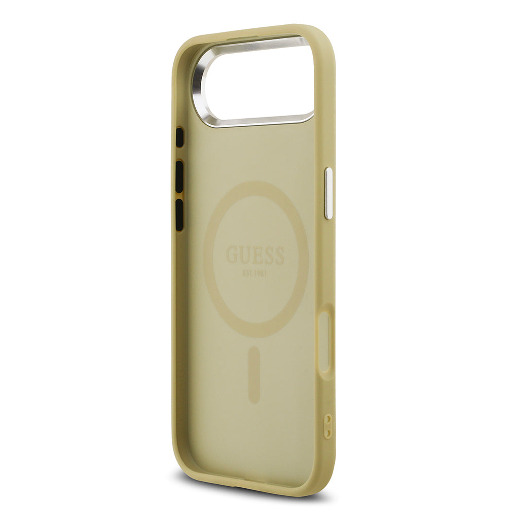 iPhone 17 Air Kılıf Guess Orijinal Lisanslı M-safe Şarj Özellikli Metal Kamera Çerçeveli Üçgen Logolu Glitter Kılıf