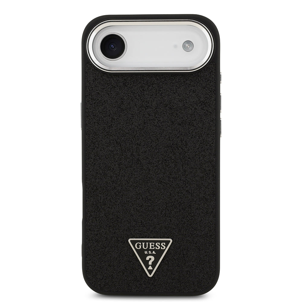 iPhone 17 Air Kılıf Guess Orijinal Lisanslı M-safe Şarj Özellikli Metal Kamera Çerçeveli Üçgen Logolu Glitter Kılıf