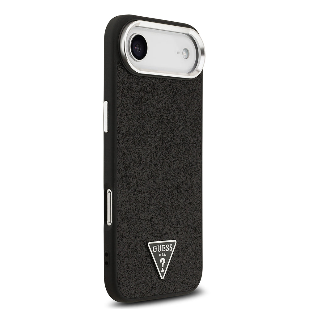 iPhone 17 Air Kılıf Guess Orijinal Lisanslı M-safe Şarj Özellikli Metal Kamera Çerçeveli Üçgen Logolu Glitter Kılıf
