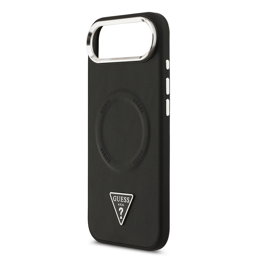iPhone 17 Air Kılıf Guess Orijinal Lisanslı M-safe Şarj Özellikli PU Deri Metal Kamera Çerçeveli Üçgen Logolu Kılıf