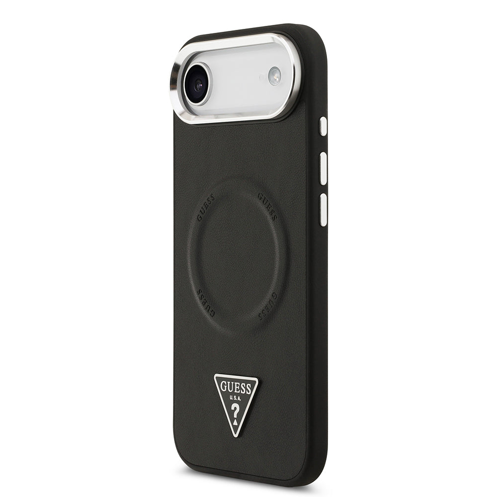 iPhone 17 Air Kılıf Guess Orijinal Lisanslı M-safe Şarj Özellikli PU Deri Metal Kamera Çerçeveli Üçgen Logolu Kılıf