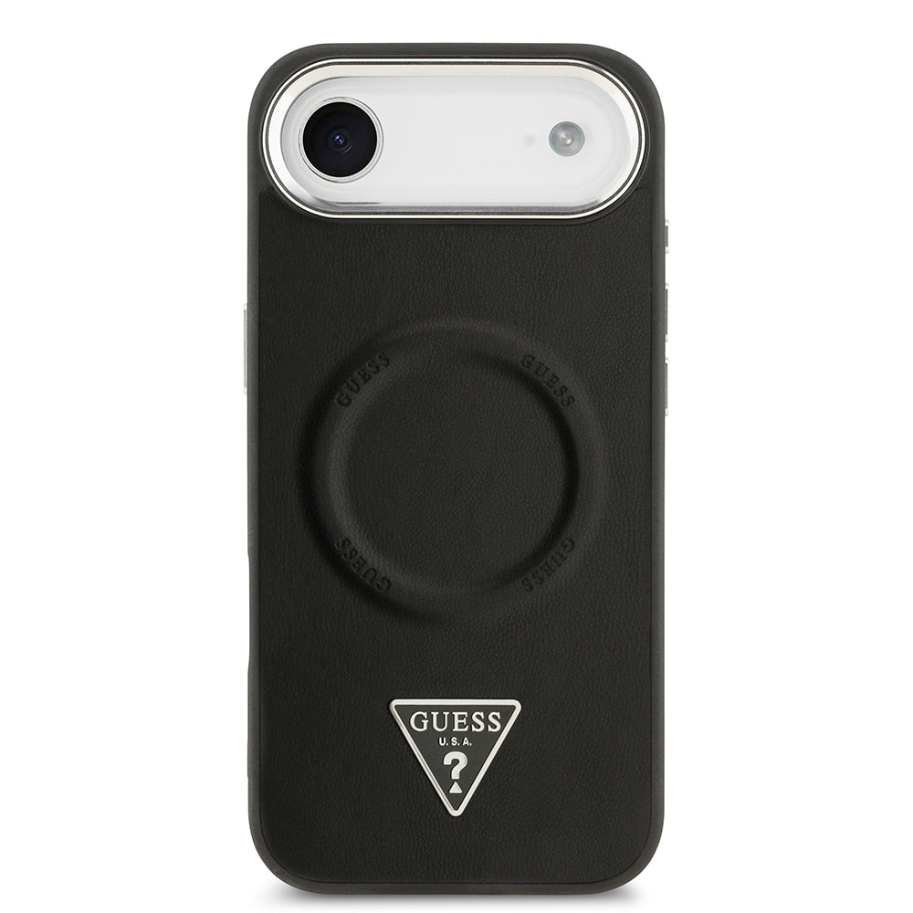 iPhone 17 Air Kılıf Guess Orijinal Lisanslı M-safe Şarj Özellikli PU Deri Metal Kamera Çerçeveli Üçgen Logolu Kılıf