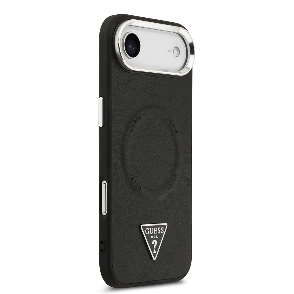 iPhone 17 Air Kılıf Guess Orijinal Lisanslı M-safe Şarj Özellikli PU Deri Metal Kamera Çerçeveli Üçgen Logolu Kılıf