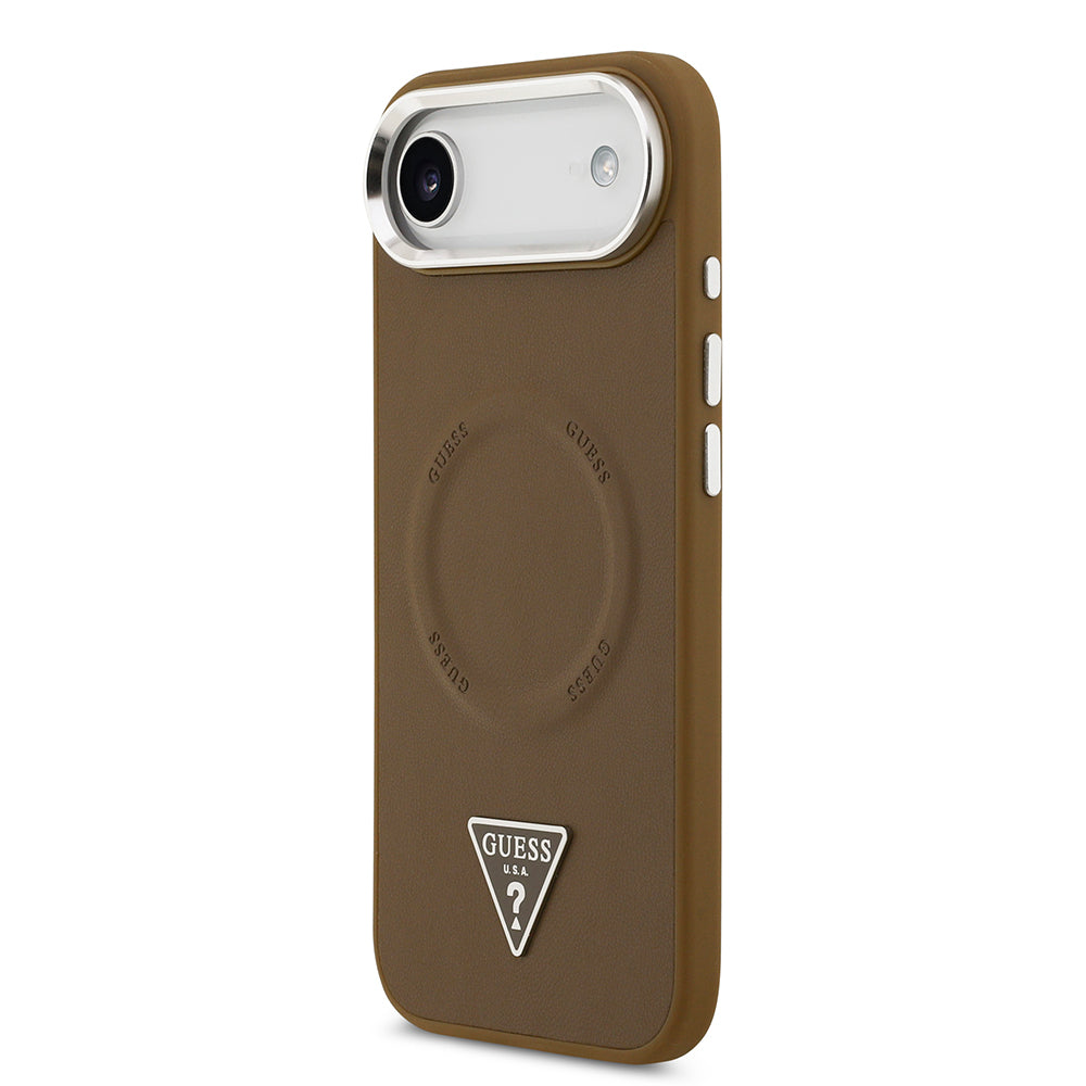 iPhone 17 Air Kılıf Guess Orijinal Lisanslı M-safe Şarj Özellikli PU Deri Metal Kamera Çerçeveli Üçgen Logolu Kılıf