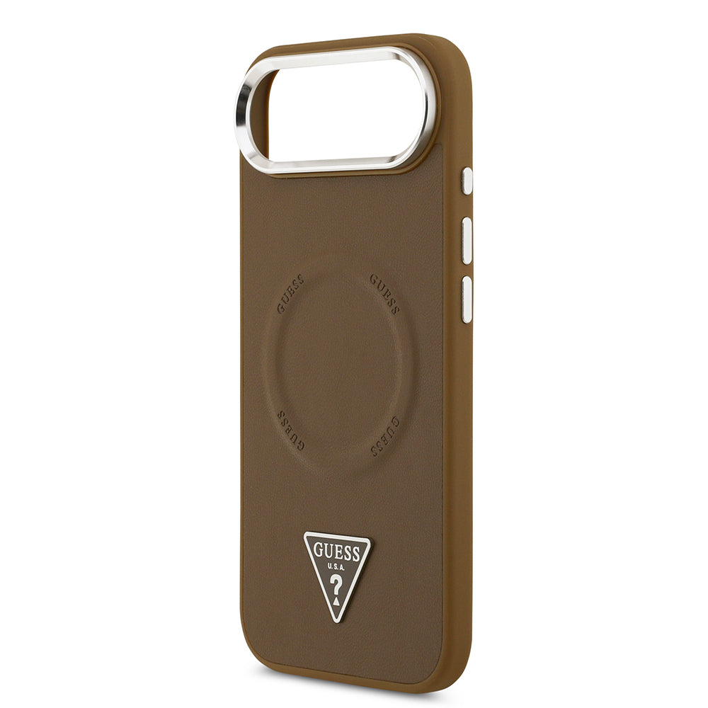 iPhone 17 Air Kılıf Guess Orijinal Lisanslı M-safe Şarj Özellikli PU Deri Metal Kamera Çerçeveli Üçgen Logolu Kılıf