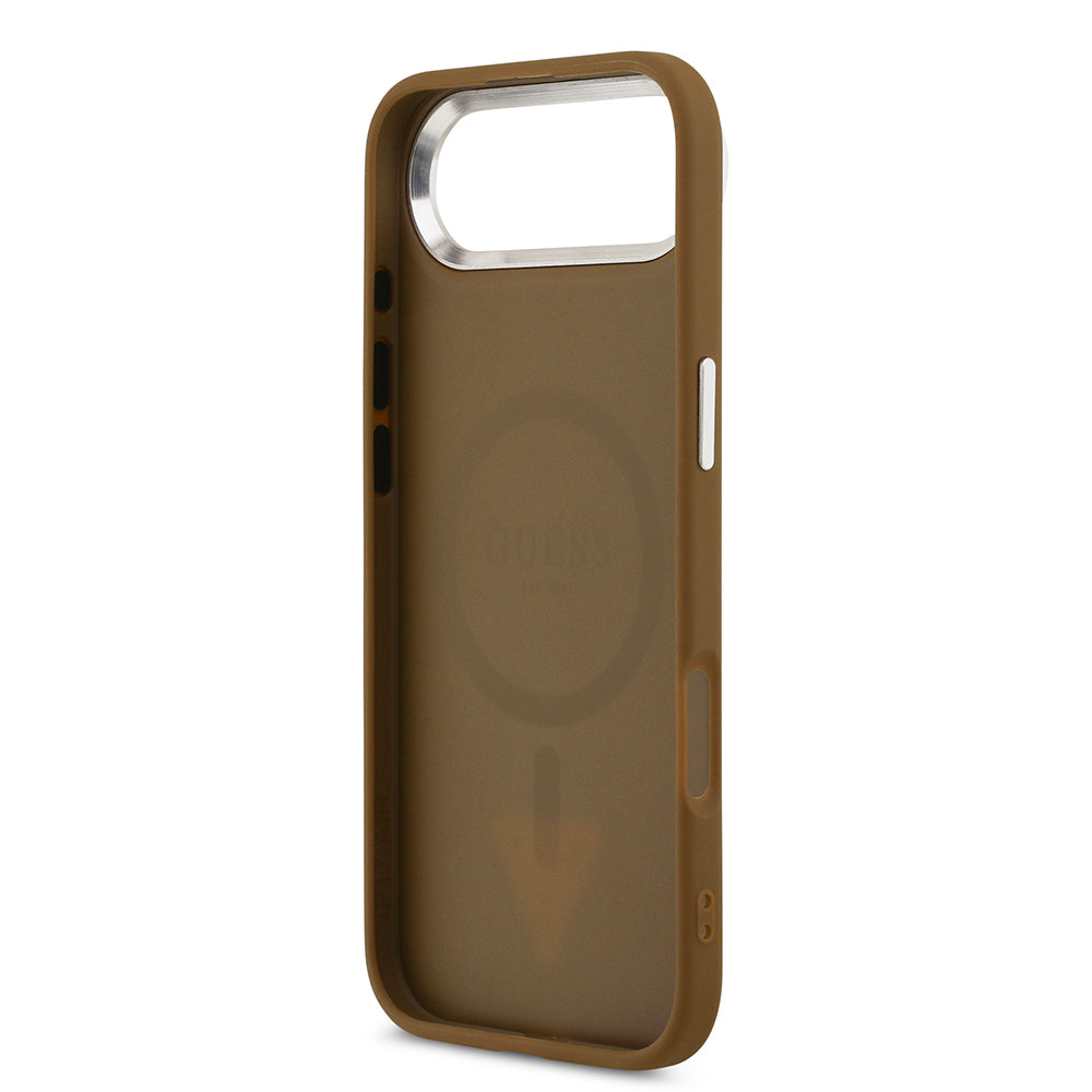 iPhone 17 Air Kılıf Guess Orijinal Lisanslı M-safe Şarj Özellikli PU Deri Metal Kamera Çerçeveli Üçgen Logolu Kılıf