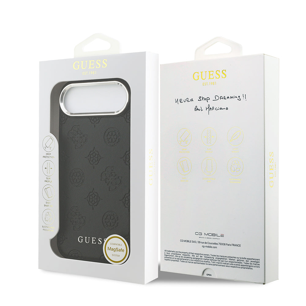 iPhone 17 Air Kılıf Guess Orijinal Lisanslı M-safe Şarj Özellikli Sıcak Baskılı Klasik Yazı Logolu PU Deri Peony Kılıf