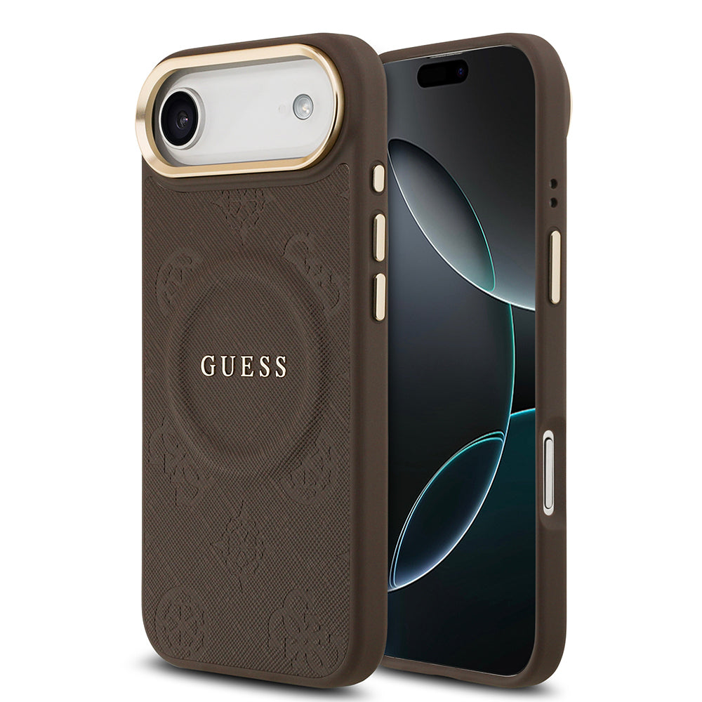 iPhone 17 Air Kılıf Guess Orijinal Lisanslı M-safe Şarj Özellikli Sıcak Baskılı Yazı Logolu PU Deri Peony Kılıf