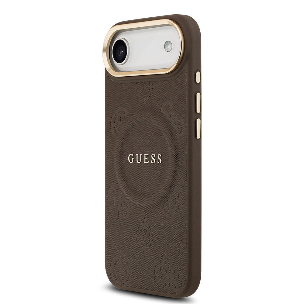 iPhone 17 Air Kılıf Guess Orijinal Lisanslı M-safe Şarj Özellikli Sıcak Baskılı Yazı Logolu PU Deri Peony Kılıf