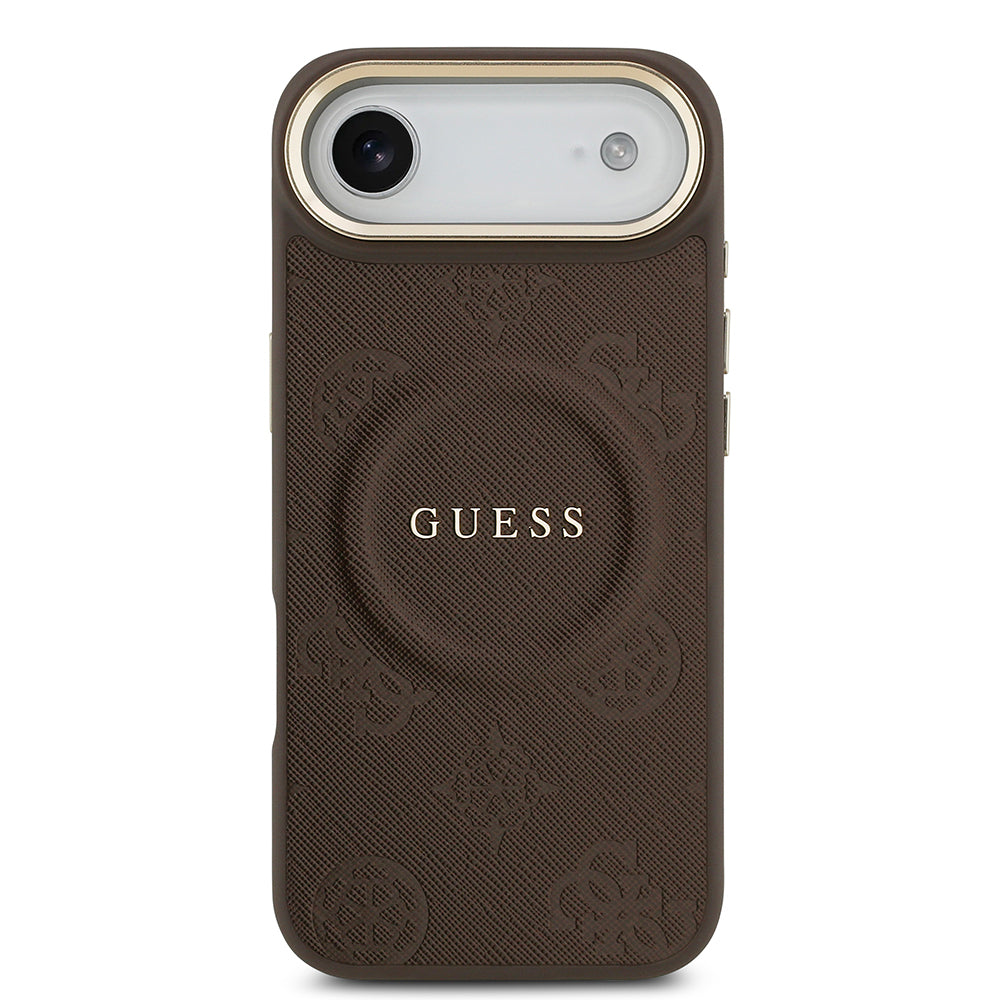 iPhone 17 Air Kılıf Guess Orijinal Lisanslı M-safe Şarj Özellikli Sıcak Baskılı Yazı Logolu PU Deri Peony Kılıf