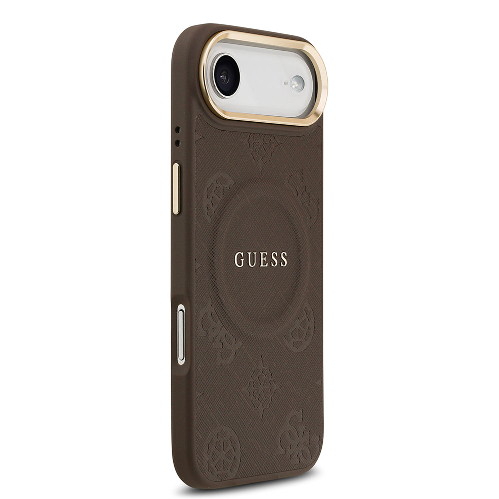 iPhone 17 Air Kılıf Guess Orijinal Lisanslı M-safe Şarj Özellikli Sıcak Baskılı Yazı Logolu PU Deri Peony Kılıf