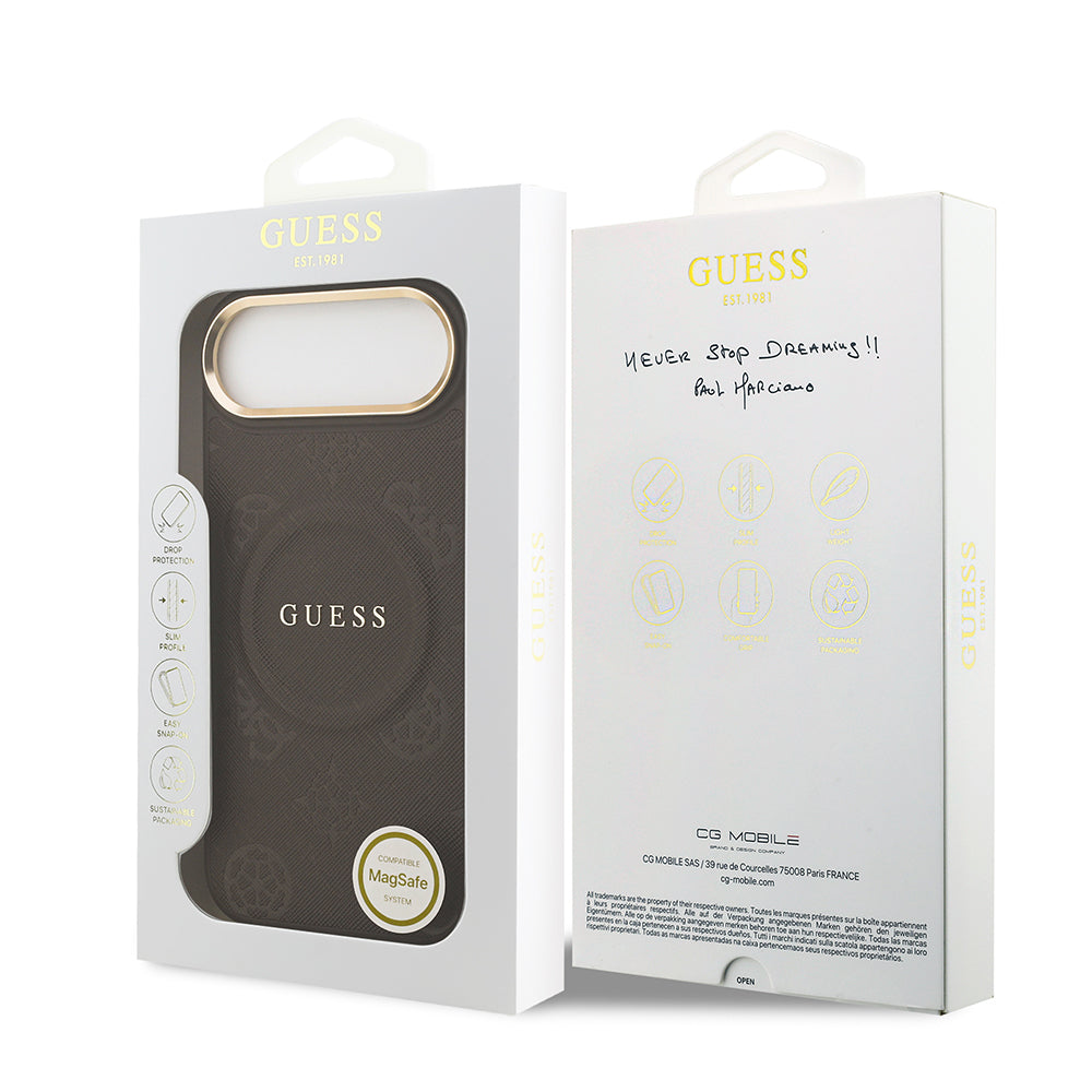 iPhone 17 Air Kılıf Guess Orijinal Lisanslı M-safe Şarj Özellikli Sıcak Baskılı Yazı Logolu PU Deri Peony Kılıf
