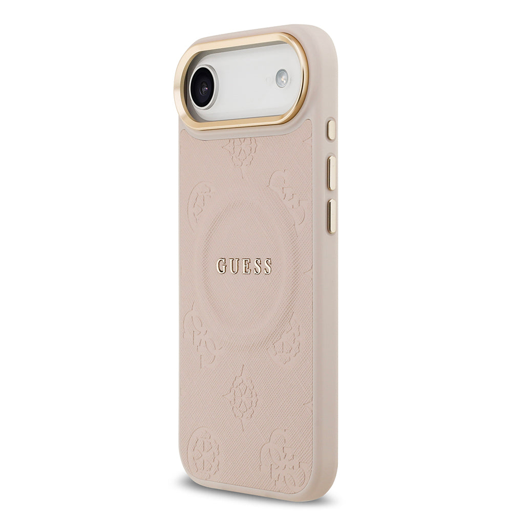 iPhone 17 Air Kılıf Guess Orijinal Lisanslı M-safe Şarj Özellikli Sıcak Baskılı Yazı Logolu PU Deri Peony Kılıf