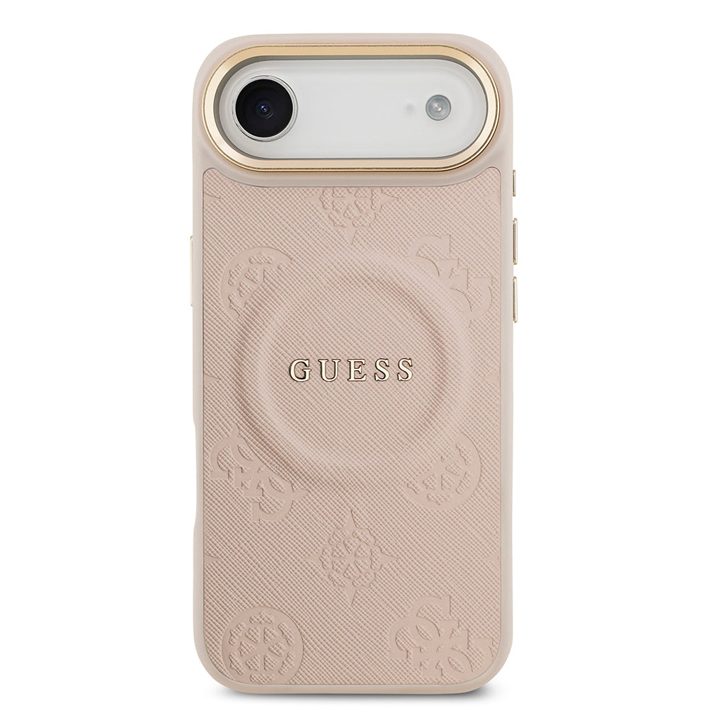 iPhone 17 Air Kılıf Guess Orijinal Lisanslı M-safe Şarj Özellikli Sıcak Baskılı Yazı Logolu PU Deri Peony Kılıf