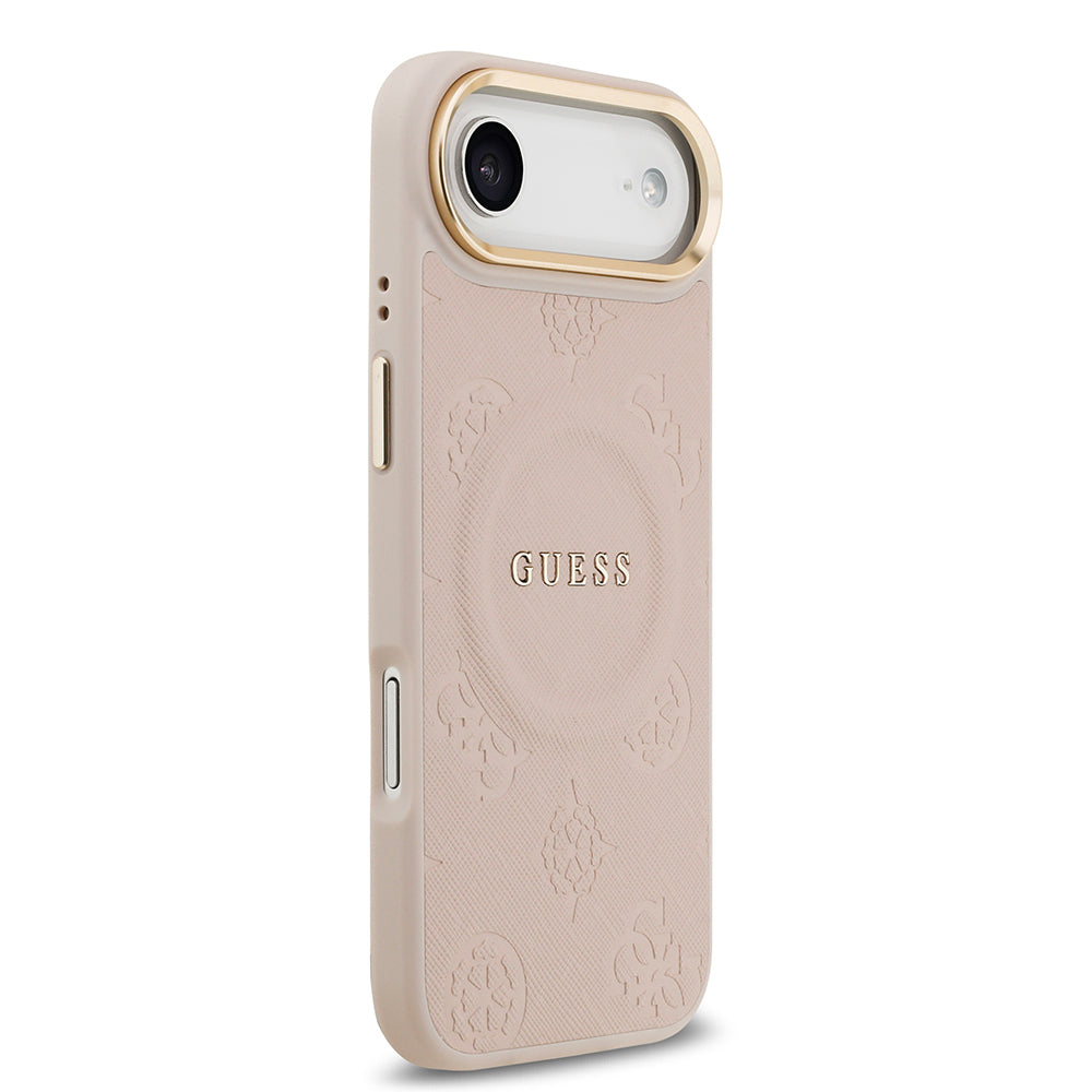 iPhone 17 Air Kılıf Guess Orijinal Lisanslı M-safe Şarj Özellikli Sıcak Baskılı Yazı Logolu PU Deri Peony Kılıf