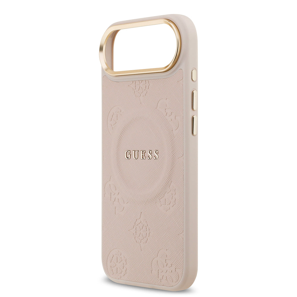 iPhone 17 Air Kılıf Guess Orijinal Lisanslı M-safe Şarj Özellikli Sıcak Baskılı Yazı Logolu PU Deri Peony Kılıf