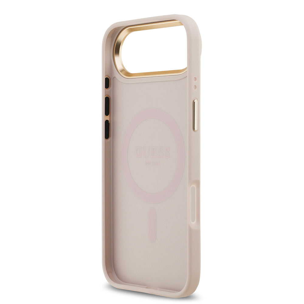 iPhone 17 Air Kılıf Guess Orijinal Lisanslı M-safe Şarj Özellikli Sıcak Baskılı Yazı Logolu PU Deri Peony Kılıf