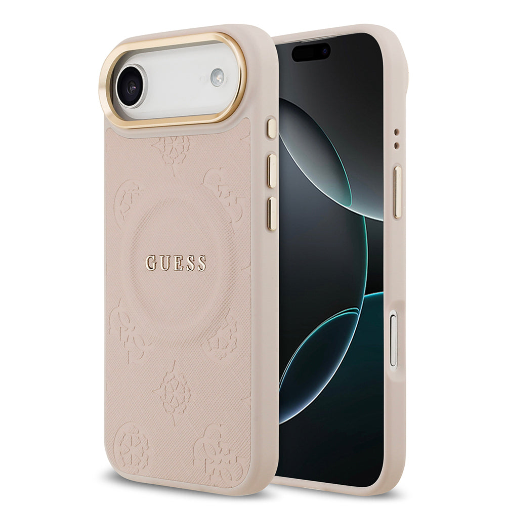 iPhone 17 Air Kılıf Guess Orijinal Lisanslı M-safe Şarj Özellikli Sıcak Baskılı Yazı Logolu PU Deri Peony Kılıf