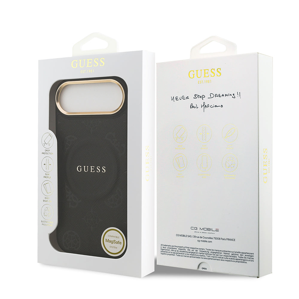 iPhone 17 Air Kılıf Guess Orijinal Lisanslı M-safe Şarj Özellikli Sıcak Baskılı Yazı Logolu PU Deri Peony Kılıf