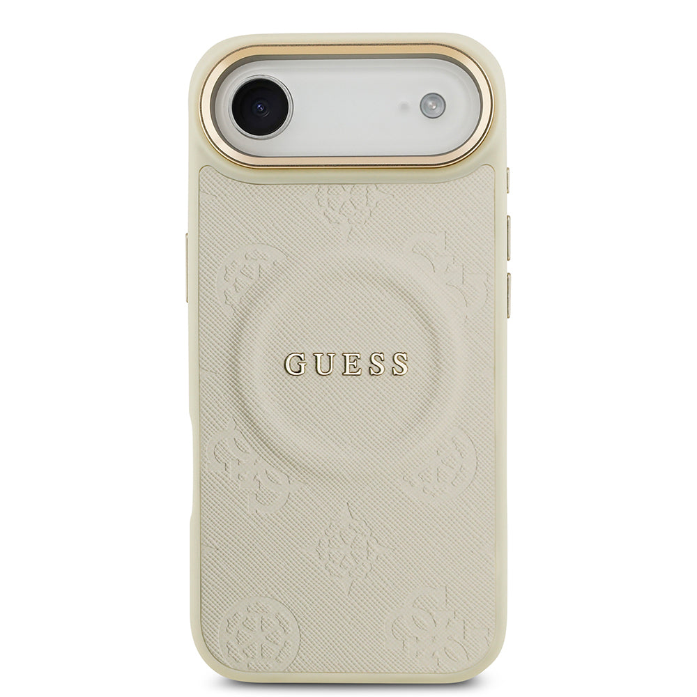 iPhone 17 Air Kılıf Guess Orijinal Lisanslı M-safe Şarj Özellikli Sıcak Baskılı Yazı Logolu PU Deri Peony Kılıf