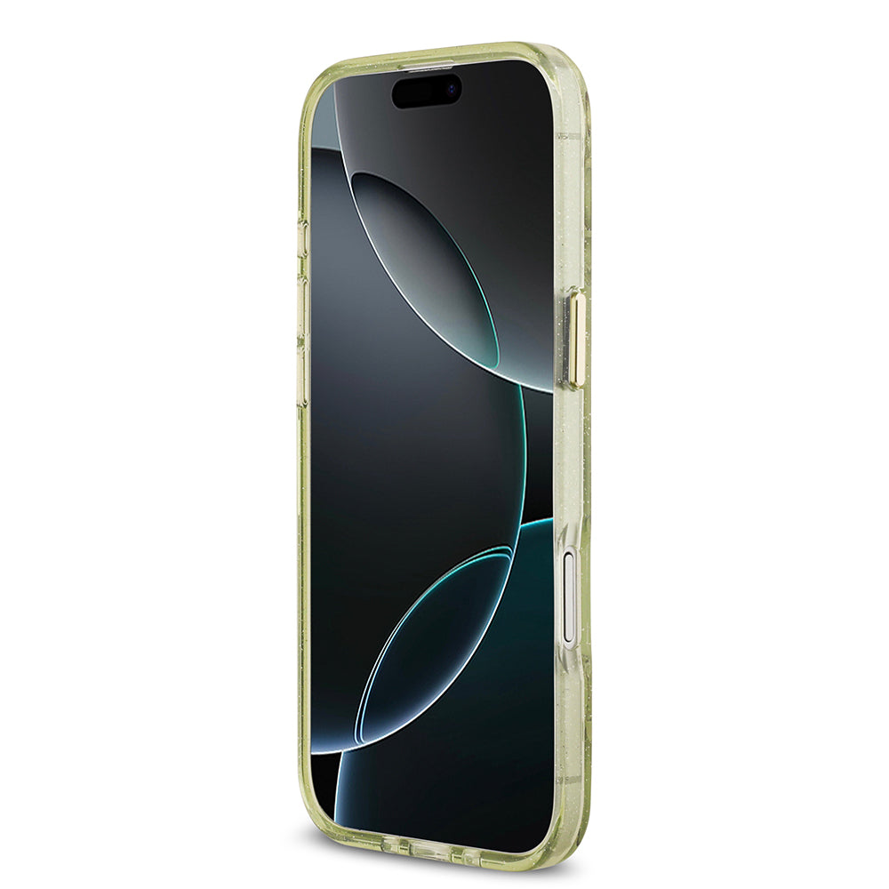 iPhone 17 Air Kılıf Guess Orijinal Lisanslı M-safe Şarj Özellikli Simli Çiçek Desenli Metal Kamera Çerçeveli Üçgen Logolu Kılıf