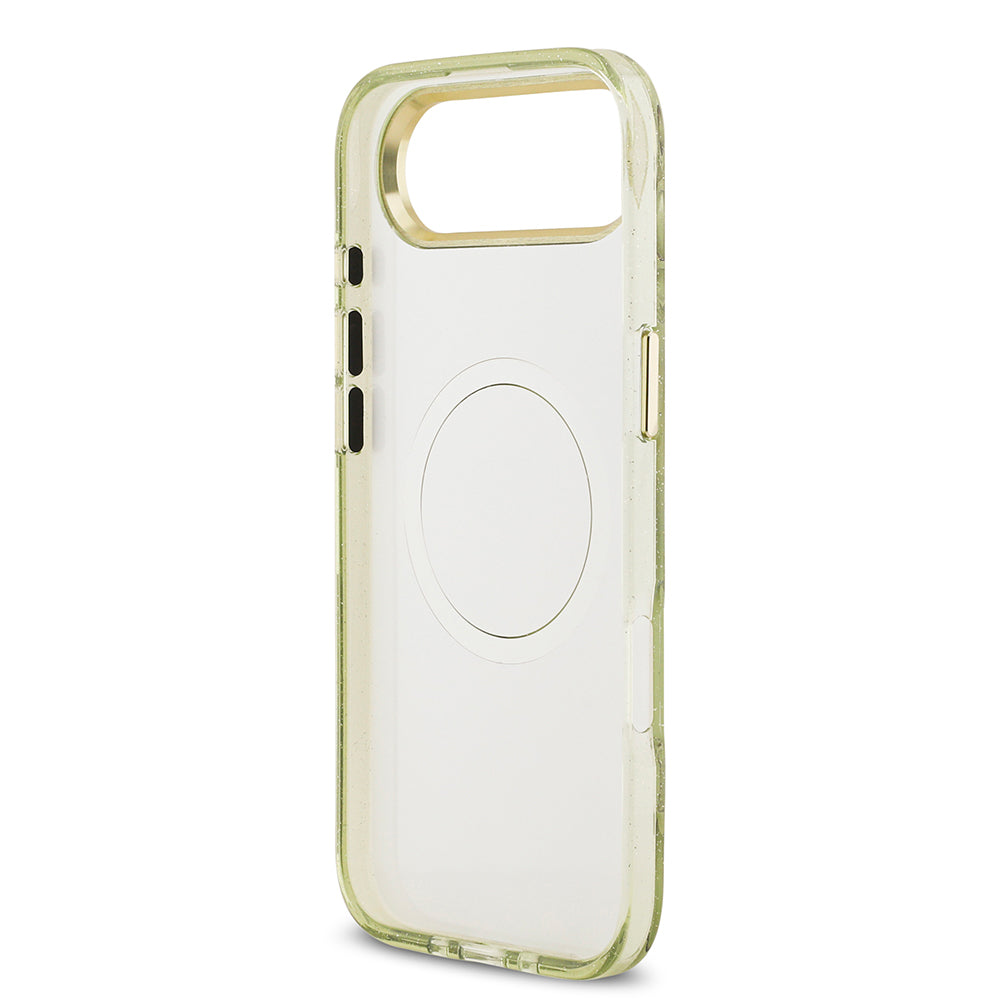 iPhone 17 Air Kılıf Guess Orijinal Lisanslı M-safe Şarj Özellikli Simli Çiçek Desenli Metal Kamera Çerçeveli Üçgen Logolu Kılıf