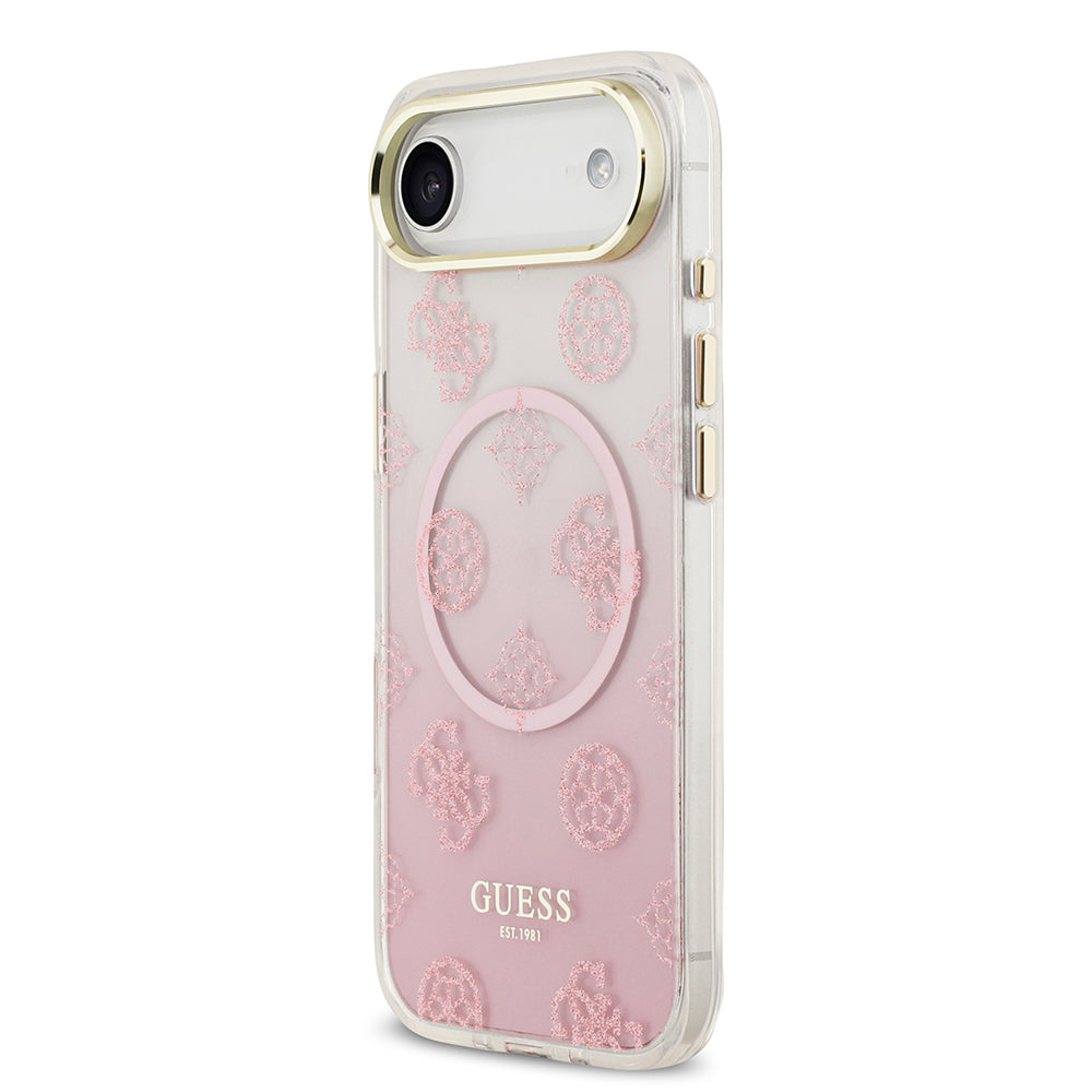 iPhone 17 Air Kılıf Guess Orijinal Lisanslı M-safe Şarj Özellikli Simli Peony Desenli Silikon Kılıf
