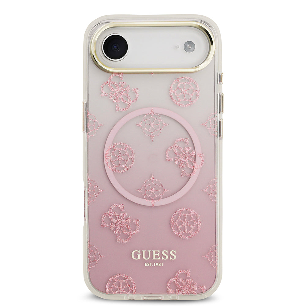iPhone 17 Air Kılıf Guess Orijinal Lisanslı M-safe Şarj Özellikli Simli Peony Desenli Silikon Kılıf