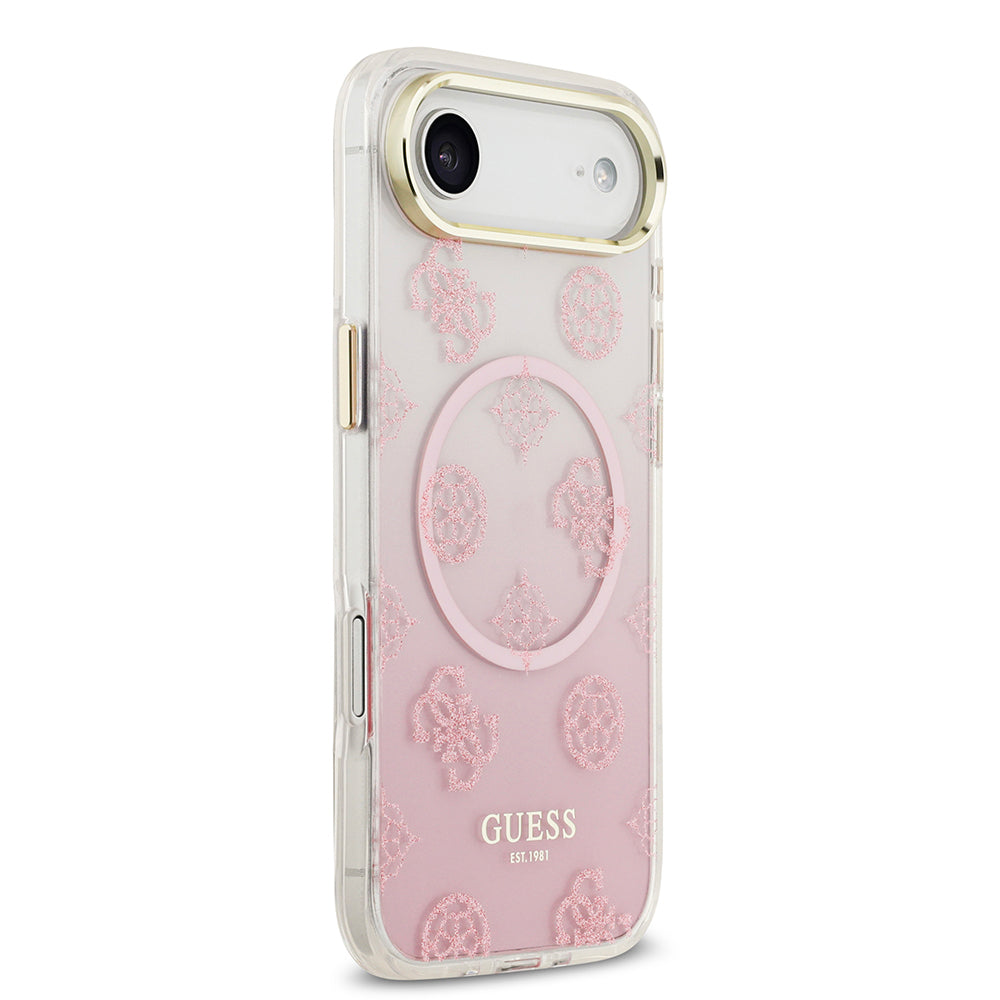 iPhone 17 Air Kılıf Guess Orijinal Lisanslı M-safe Şarj Özellikli Simli Peony Desenli Silikon Kılıf