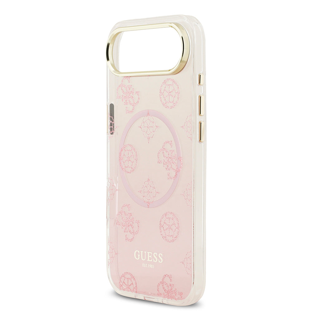 iPhone 17 Air Kılıf Guess Orijinal Lisanslı M-safe Şarj Özellikli Simli Peony Desenli Silikon Kılıf
