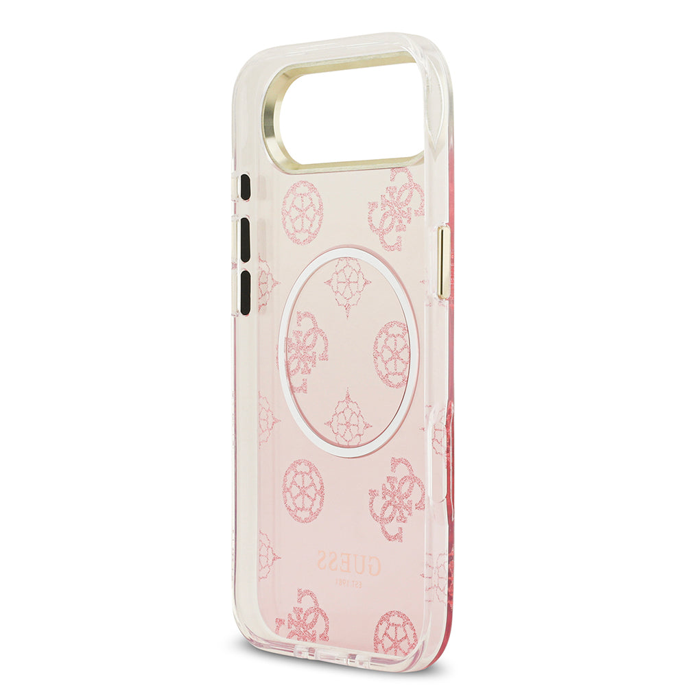 iPhone 17 Air Kılıf Guess Orijinal Lisanslı M-safe Şarj Özellikli Simli Peony Desenli Silikon Kılıf