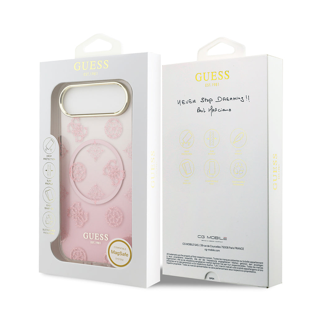 iPhone 17 Air Kılıf Guess Orijinal Lisanslı M-safe Şarj Özellikli Simli Peony Desenli Silikon Kılıf