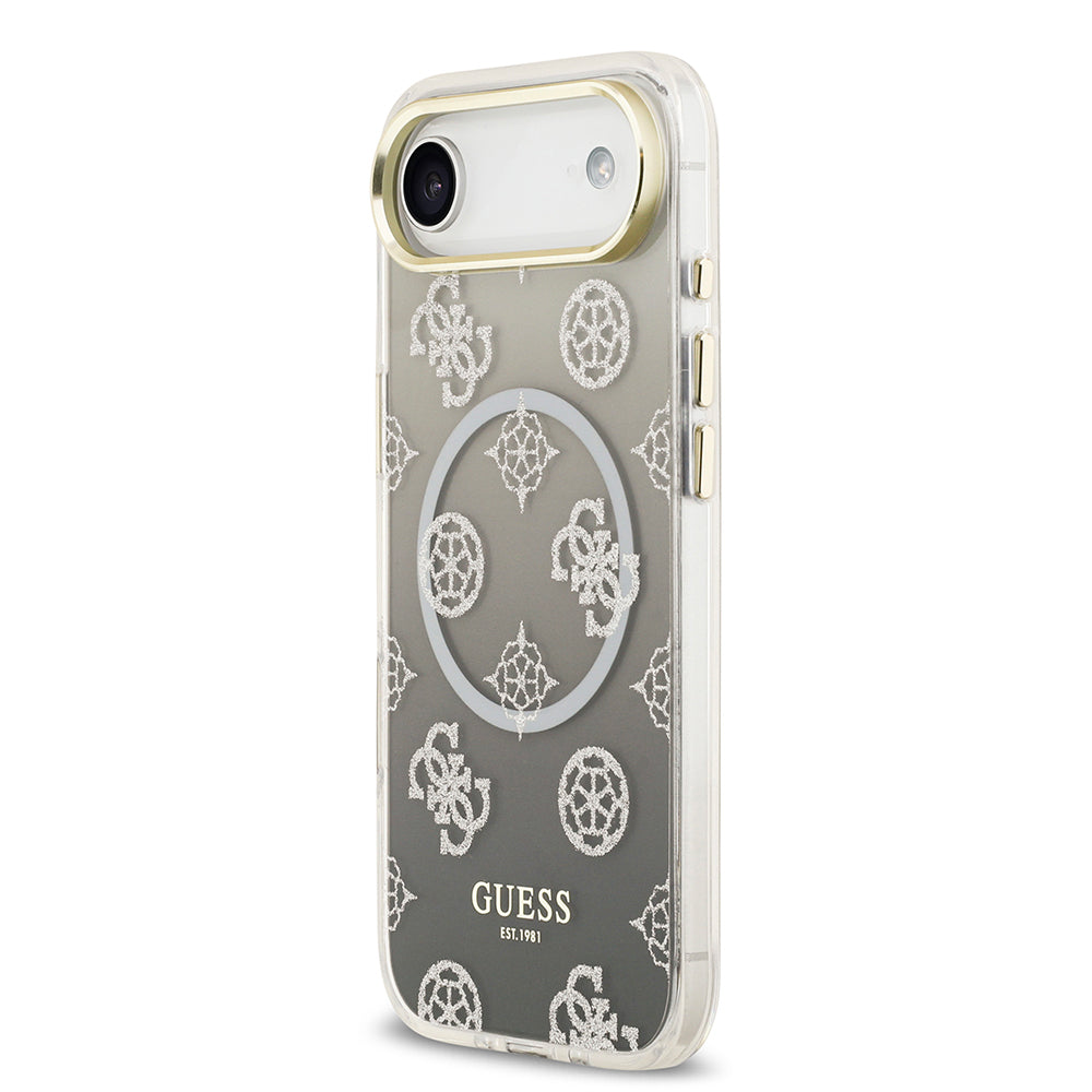 iPhone 17 Air Kılıf Guess Orijinal Lisanslı M-safe Şarj Özellikli Simli Peony Desenli Silikon Kılıf