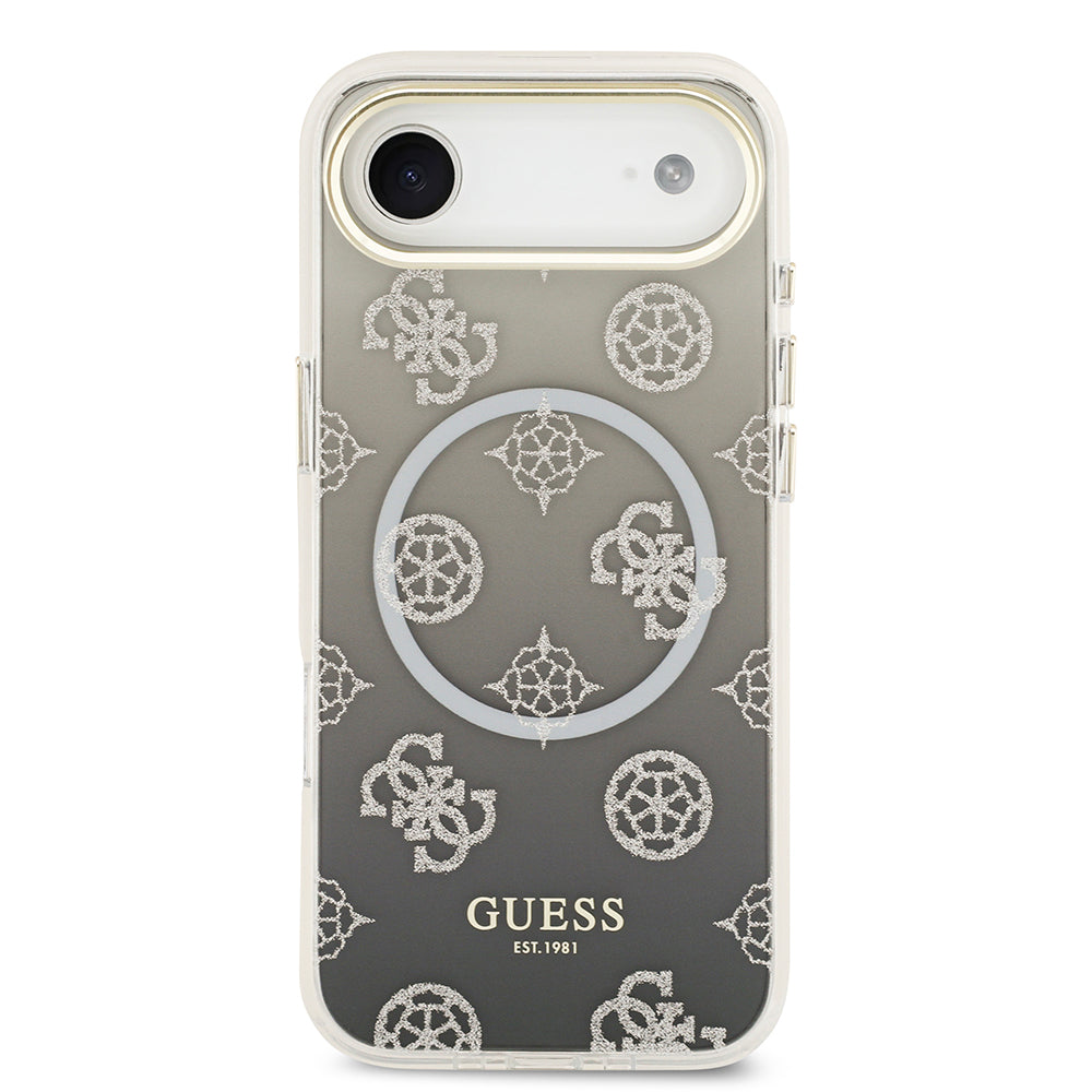 iPhone 17 Air Kılıf Guess Orijinal Lisanslı M-safe Şarj Özellikli Simli Peony Desenli Silikon Kılıf