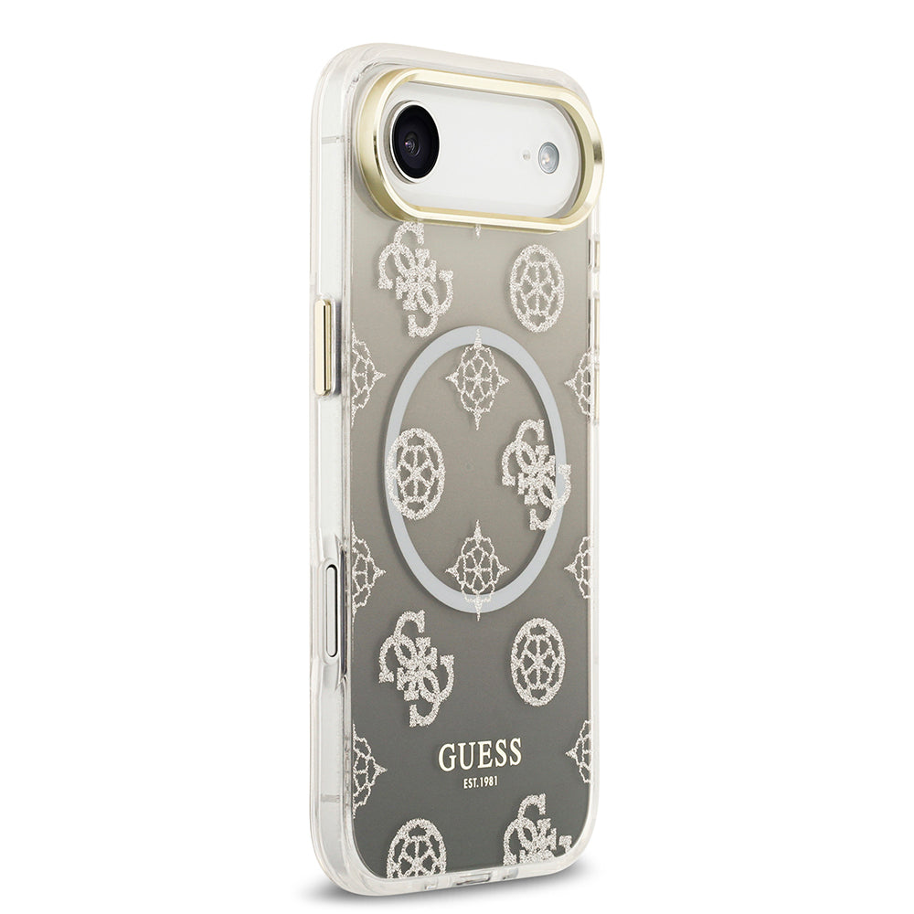 iPhone 17 Air Kılıf Guess Orijinal Lisanslı M-safe Şarj Özellikli Simli Peony Desenli Silikon Kılıf