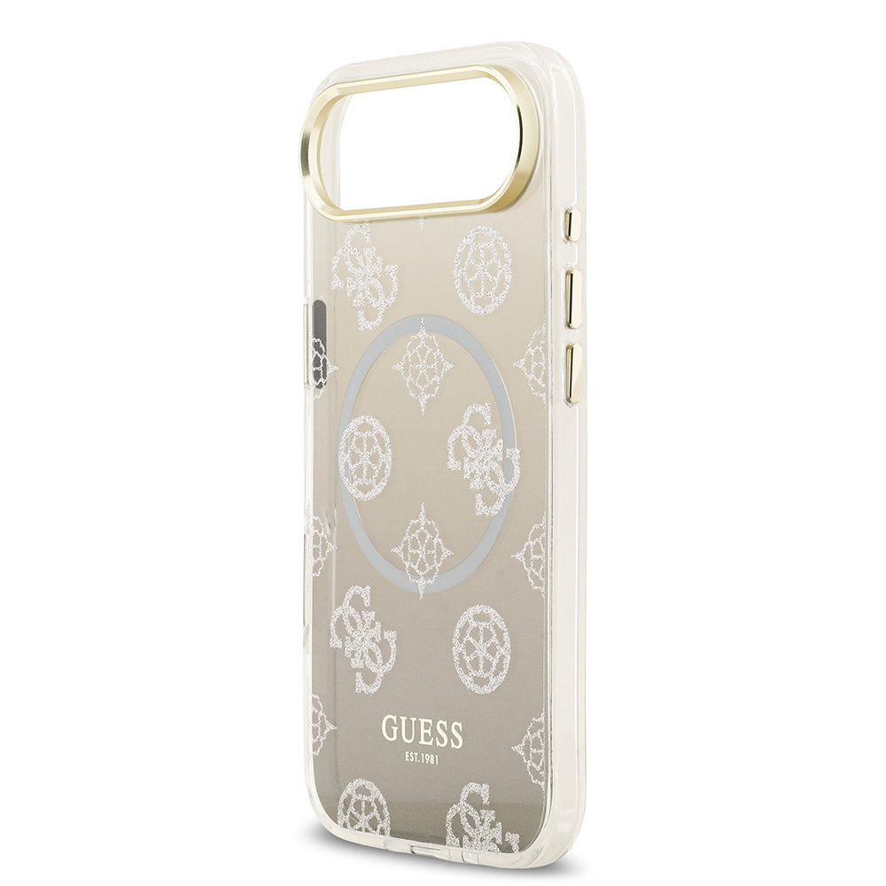iPhone 17 Air Kılıf Guess Orijinal Lisanslı M-safe Şarj Özellikli Simli Peony Desenli Silikon Kılıf