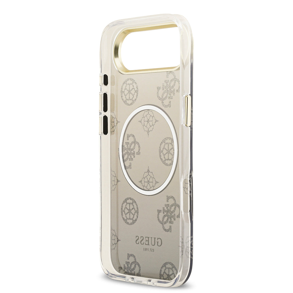 iPhone 17 Air Kılıf Guess Orijinal Lisanslı M-safe Şarj Özellikli Simli Peony Desenli Silikon Kılıf