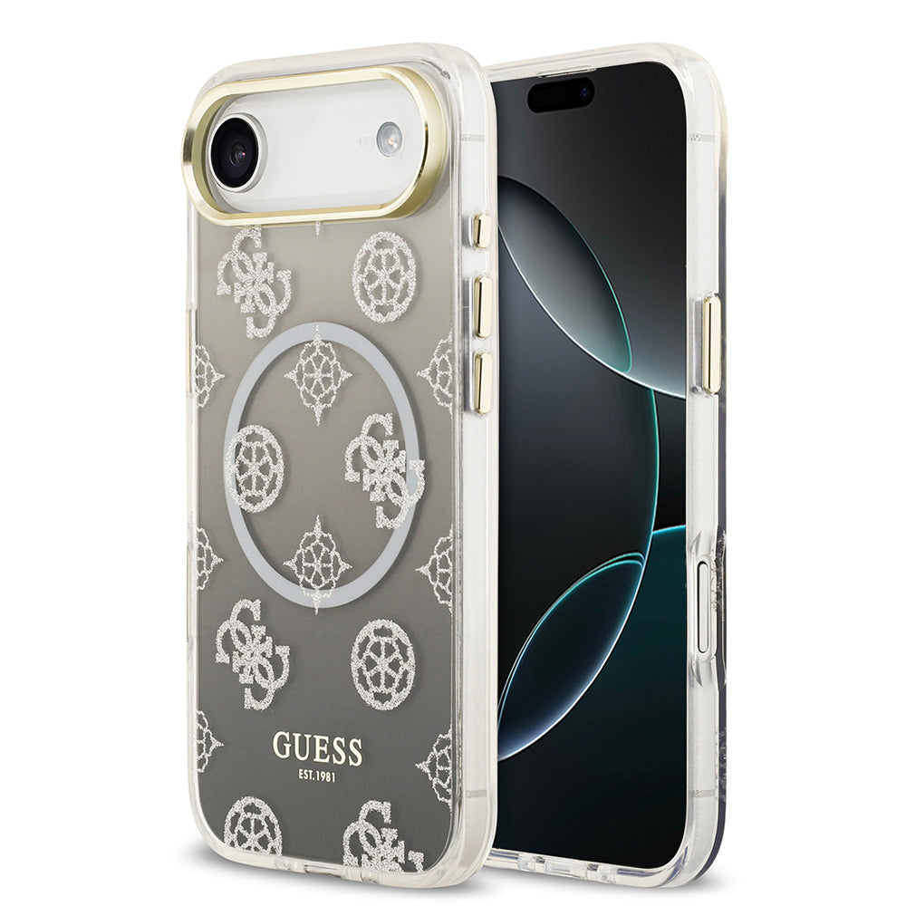 iPhone 17 Air Kılıf Guess Orijinal Lisanslı M-safe Şarj Özellikli Simli Peony Desenli Silikon Kılıf