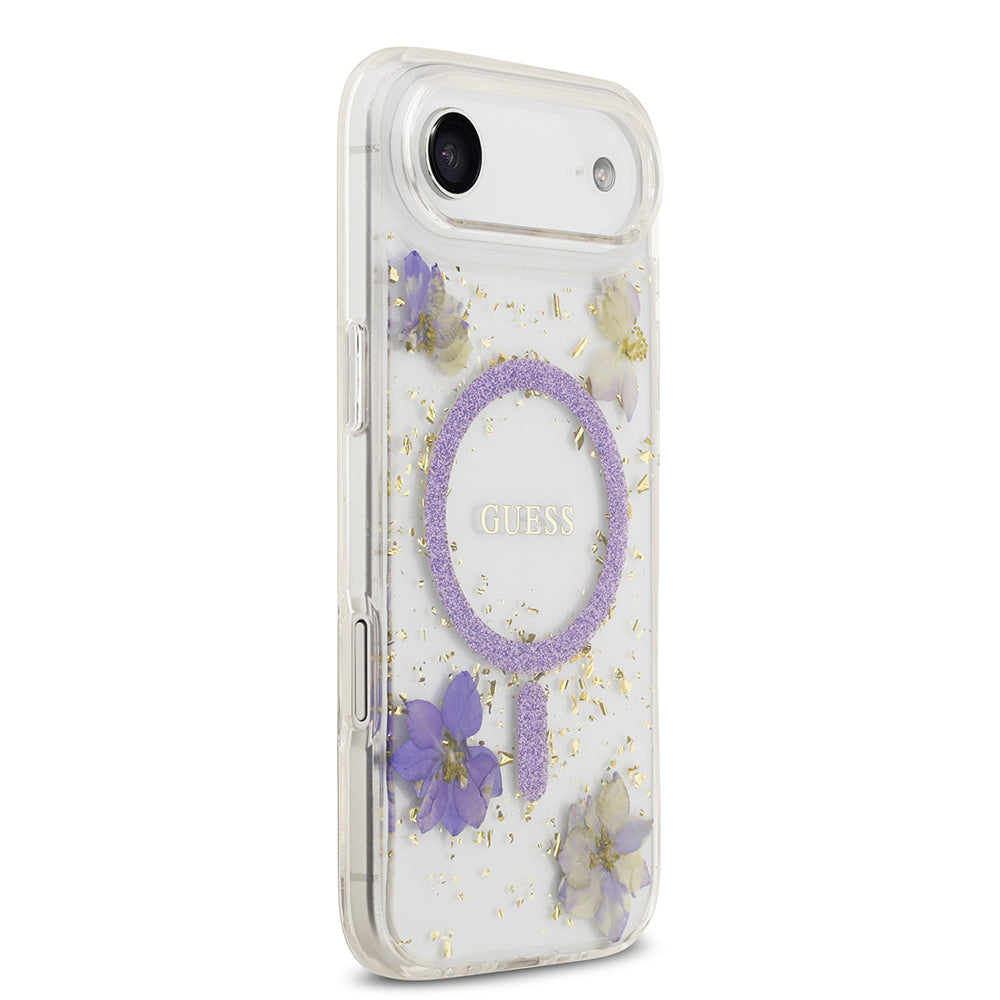 iPhone 17 Air Kılıf Guess Orijinal Lisanslı M-safe Şarj Özellikli Transparan Resin Flowers Kılıf