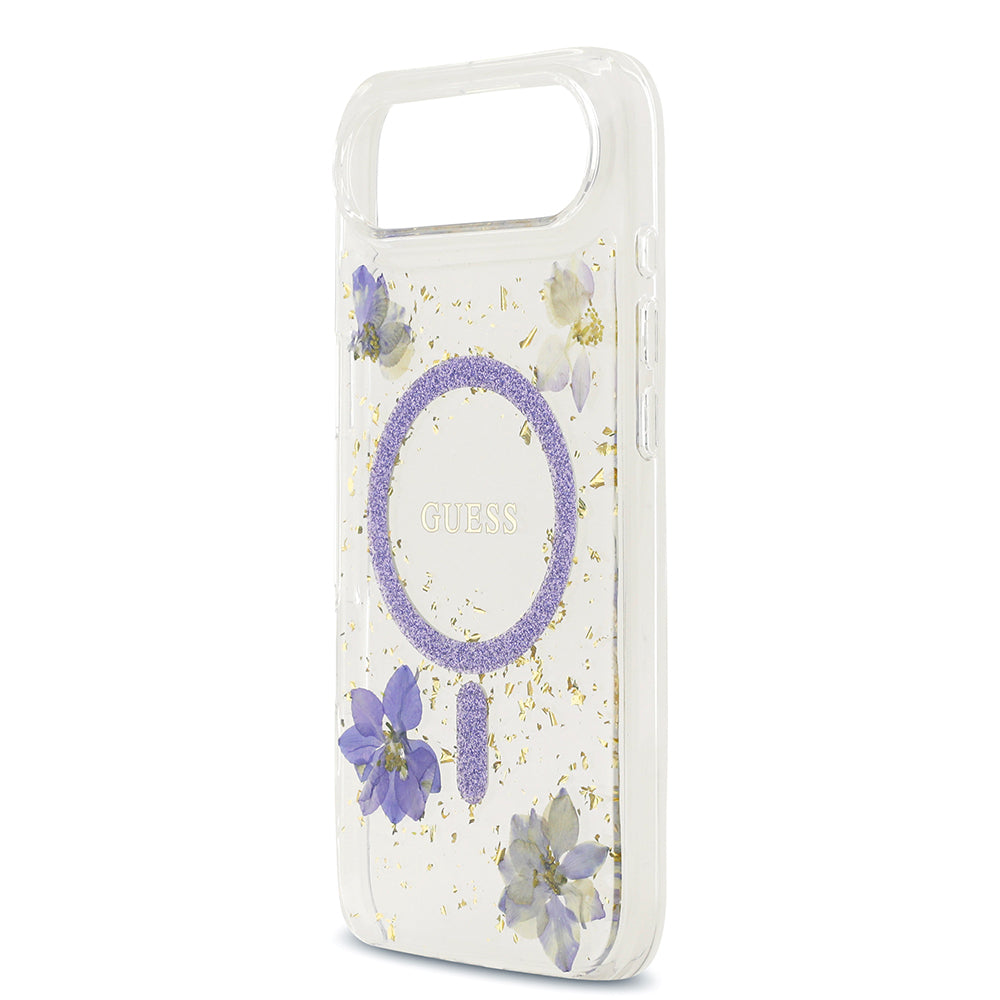 iPhone 17 Air Kılıf Guess Orijinal Lisanslı M-safe Şarj Özellikli Transparan Resin Flowers Kılıf