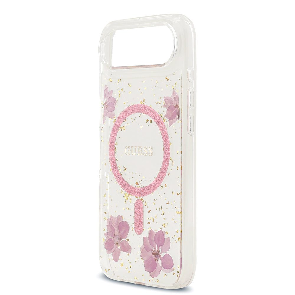 iPhone 17 Air Kılıf Guess Orijinal Lisanslı M-safe Şarj Özellikli Transparan Resin Flowers Kılıf