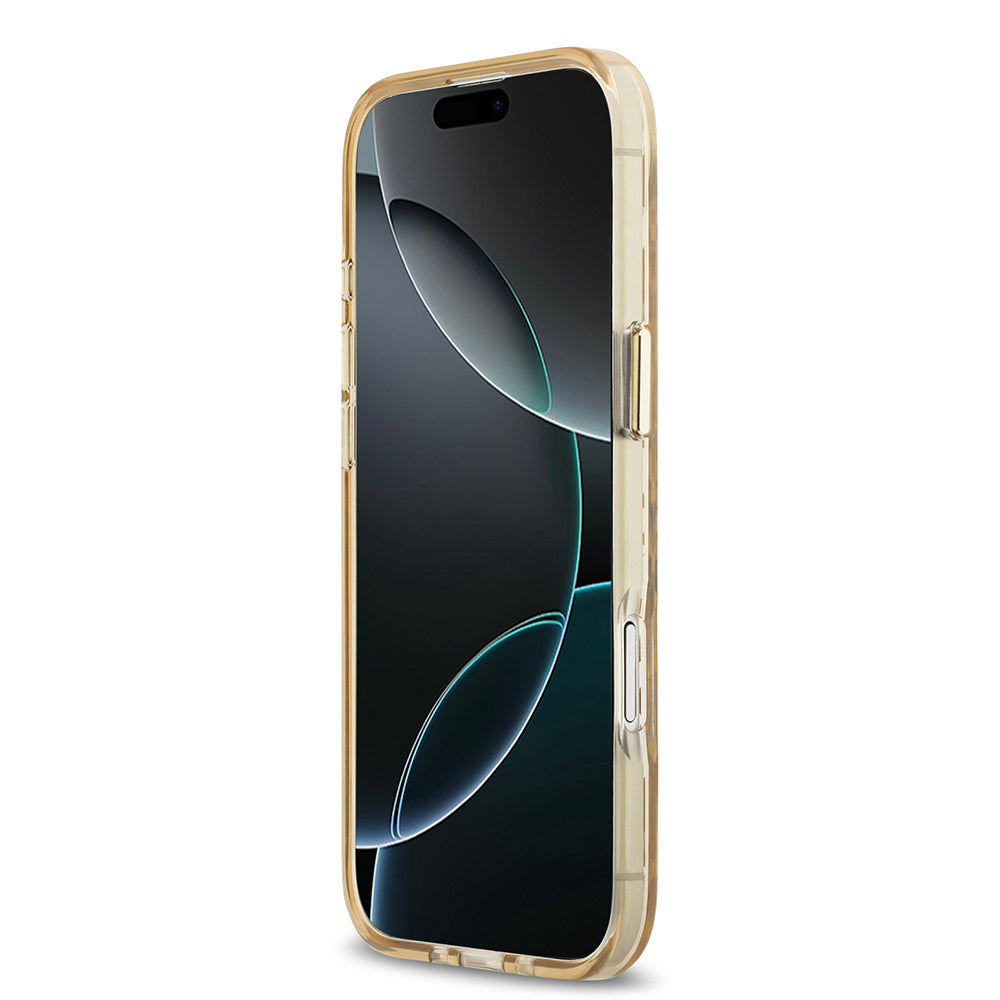 iPhone 17 Air Kılıf Guess Orijinal Lisanslı M-safe Şarj Özellikli Üçgen Logolu Simli Leopar Desenli Kılıf