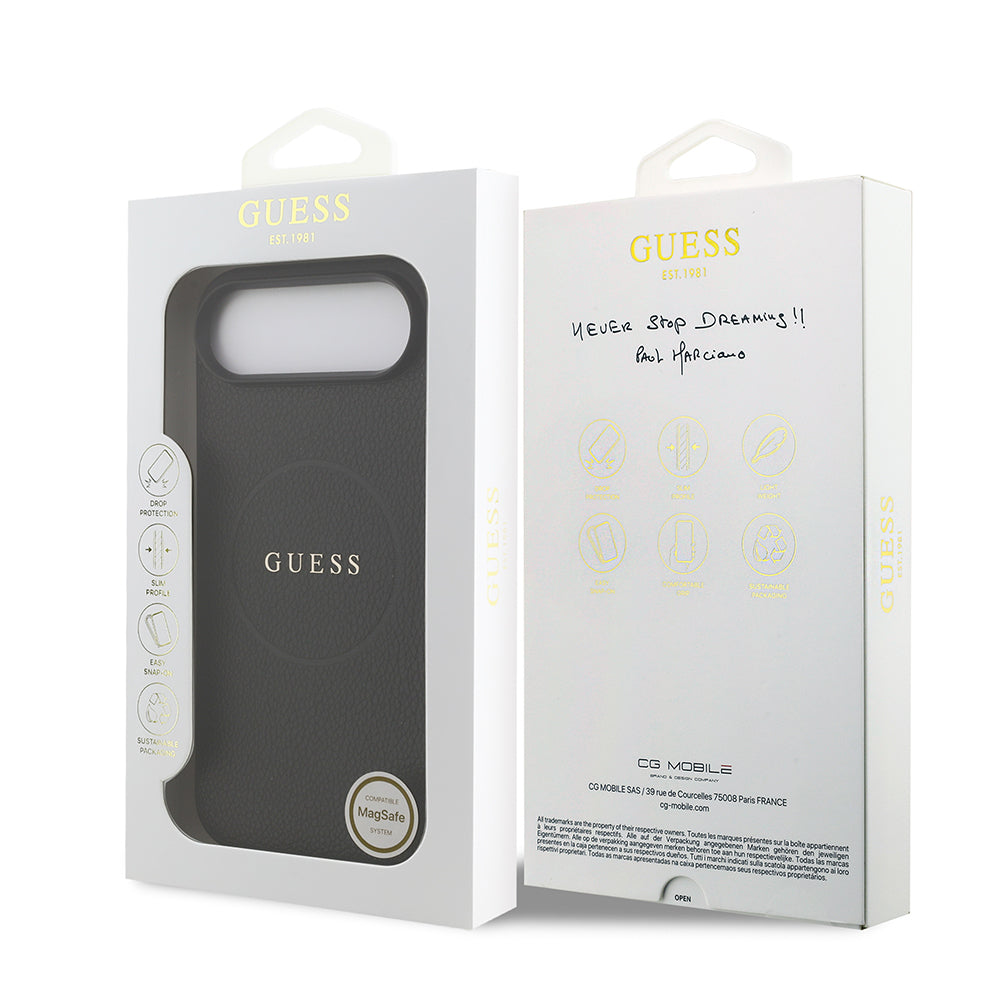 iPhone 17 Air Kılıf Guess Orijinal Lisanslı M-safe Şarj Özellikli Yazı Logolu PU Deri Kılıf