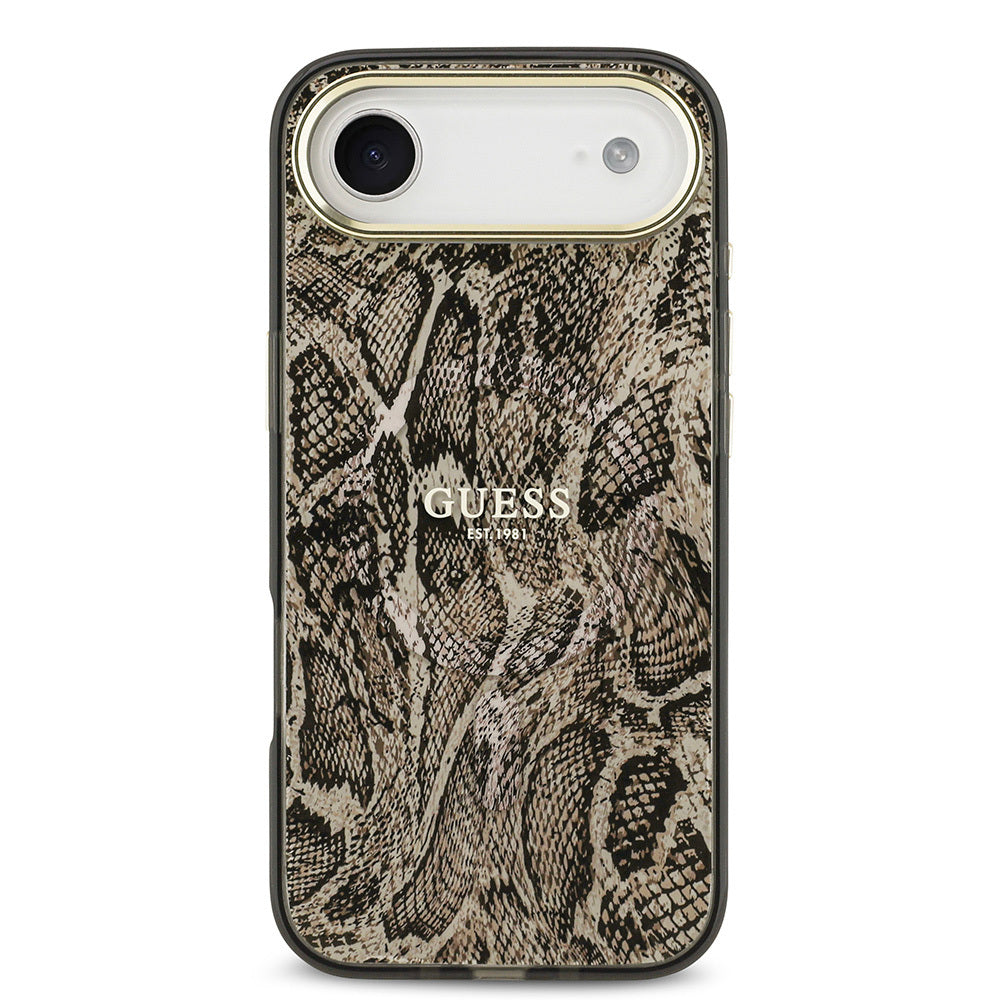 iPhone 17 Air Kılıf Guess Orijinal Lisanslı M-safe Şarj Özellikli Yazı Logolu Python Desenli Kılıf